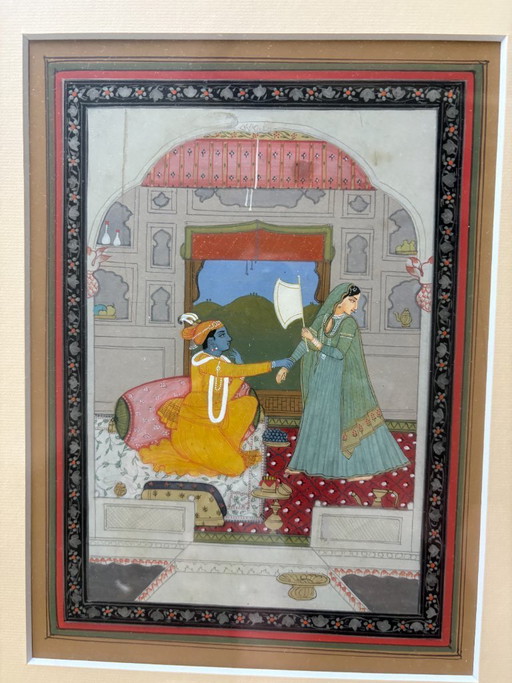 Hand-painted Indian miniature on paper – schilderijen tekeningen (photo 2 of 10)