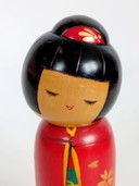 Bambola Kokeshi vintage, arte popolare giapponese in legno, statuetta floreale rossa, decorazione Wabi-Sabi