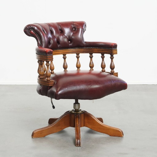 Red cowhide leather height adjustable chesterfield office chair