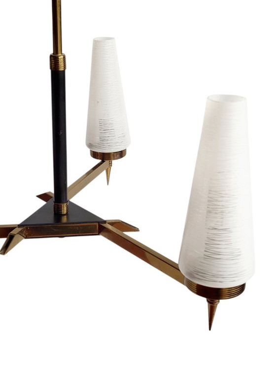 Image 1 of Lampadario in ottone e vetro 1960