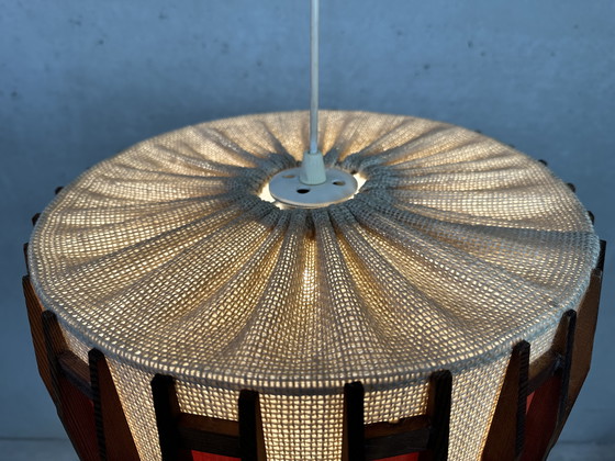 Image 1 of Vintage hanglamp - jute en teak - Massive