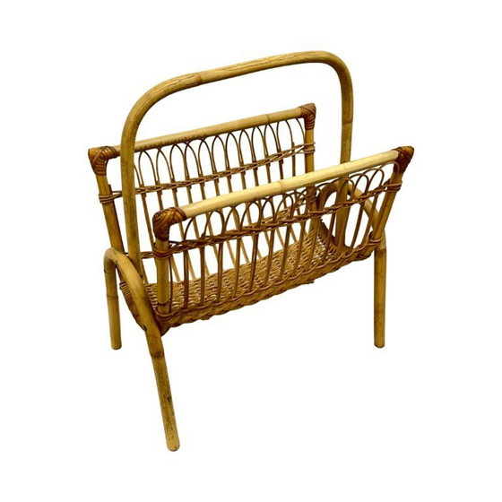 Image 1 of Vintage Wicker Newspaper Rack, Boho/PRL, Franco Albini Style, Italy 1970s