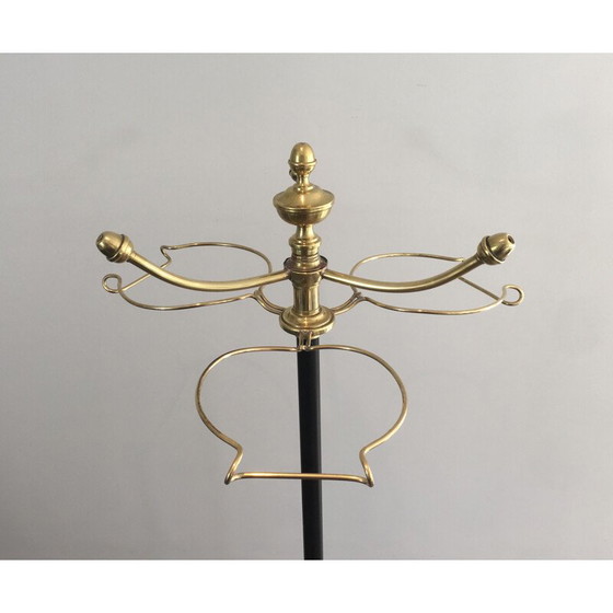 Image 1 of Vintage brass and black lacquered metal coat and hat rack, 1900