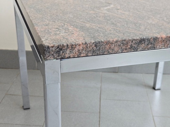 Image 1 of Vintage 1970s Side Coffee Table, Pink Granite & Chrome Steel, DLG Florence Knoll