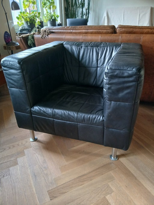 Vintage Lederen Kubus Fauteuil in Wittmann Stijl