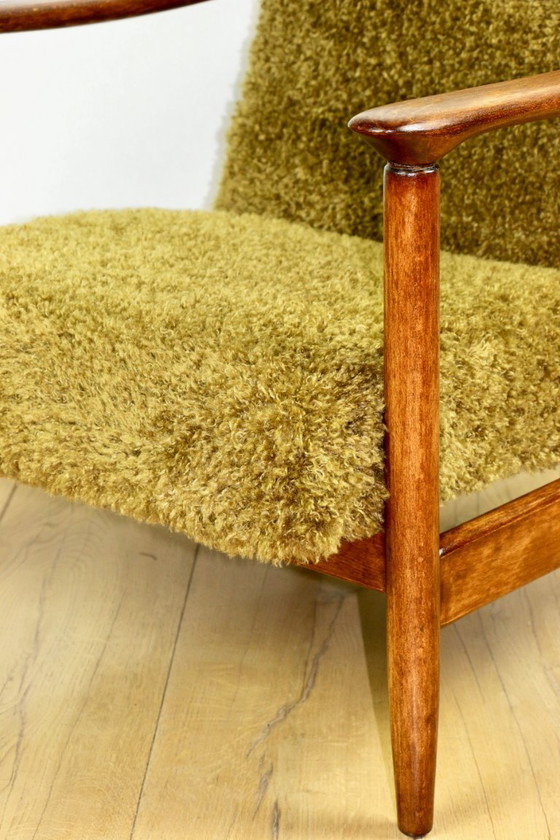 Image 1 of GFM-142 armchair designed by Edmund Homa from the 70s, ginger - high pile khaki / olive - 2 pieces available