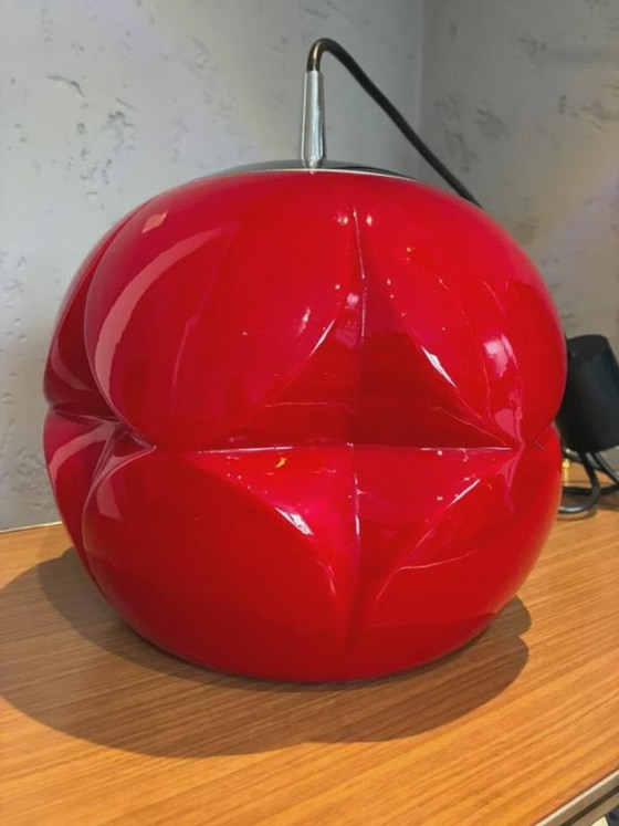 Lampada a Sospensione Vintage Rossa Retro, Peill & Putzler Anni '70, Lampade a sospensione, Plastica, Cromo (foto 2 di 5)