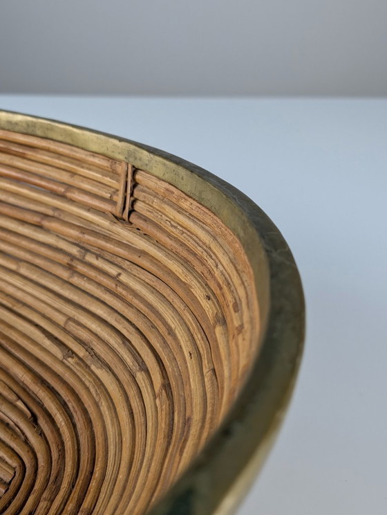 Italian Mid-Century Rattan and Brass Oval Centerpiece Bowl, 1970s (photo 8 of 11)