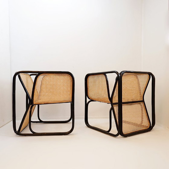 Image 1 of Design-Sesselpaar aus Bugholz und Korbgeflecht, Stil Jan Bocan