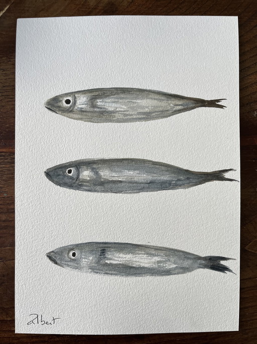 Watercolor sketch "sardines" 21x15cm