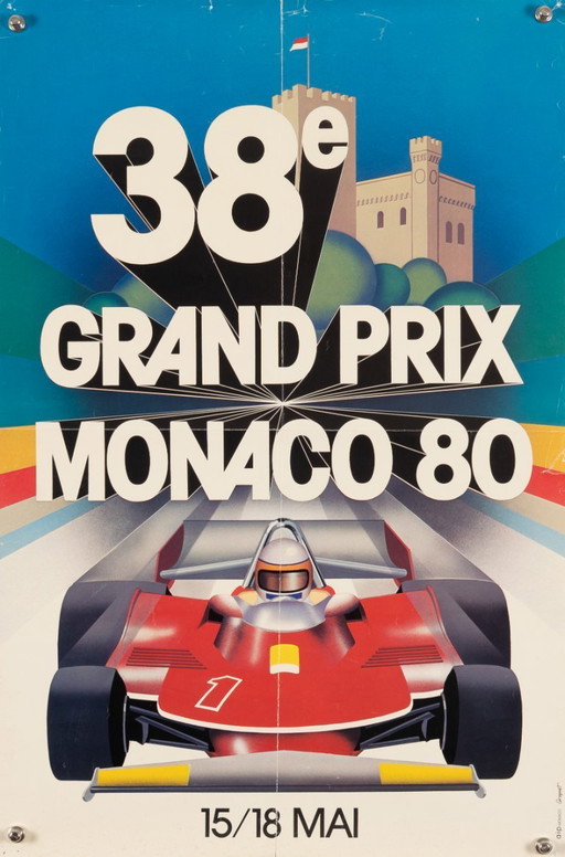 Grand Prix Monaco 38e 1980 – Originales Vintage-Motorsportplakat von J. Grognet – Vintage – 60 x 40 cm