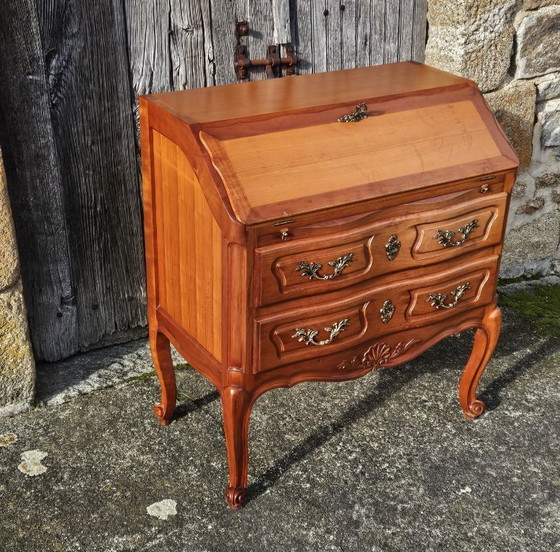 Image 1 of Vintage secretair bureau/kantoorkast/ladekast van kersenhout in Louis XV-stijl - jaren 80