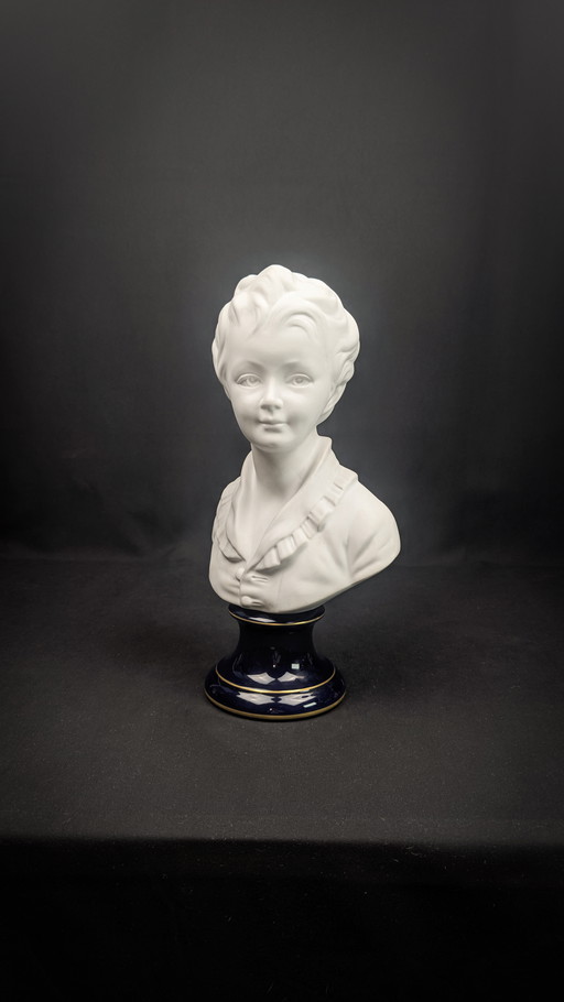Child bust of Alexandre Brongniart Limoges porcelain signed Camille Tharaud after Jean Houdon