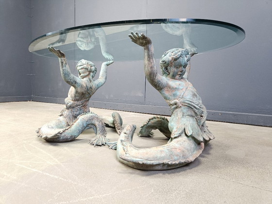 Image 1 of Couchtisch Putti Mermen aus Bronze, 1960er Jahre