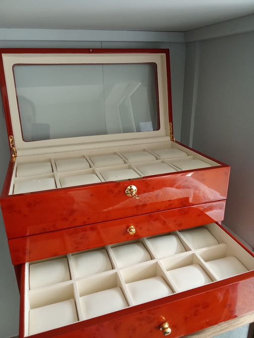 Boîte à montres - Très Luxe - Pour 25 montres - Bois laqué