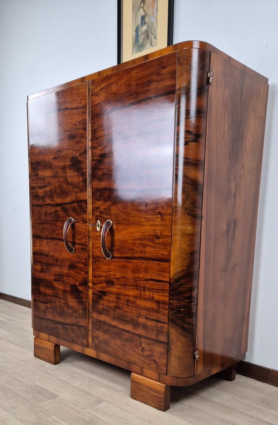 Aparador Veneciano Art Déco 1940, Manifattura Italiana, Armarios de almacenamiento, Madera, Latón, Marrón (foto 3 de 15)