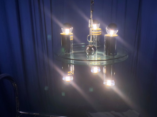 Vintage plafondlamp chroom Sputnik Italië jaren 70 Space Age Brutalis