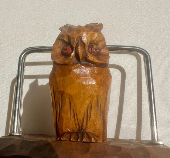 Vintage Owl Letter Holder Wood Carved Mid Century Letter Holder Hand Carved Owl Desk Organizer Retro (photo 4 of 9)