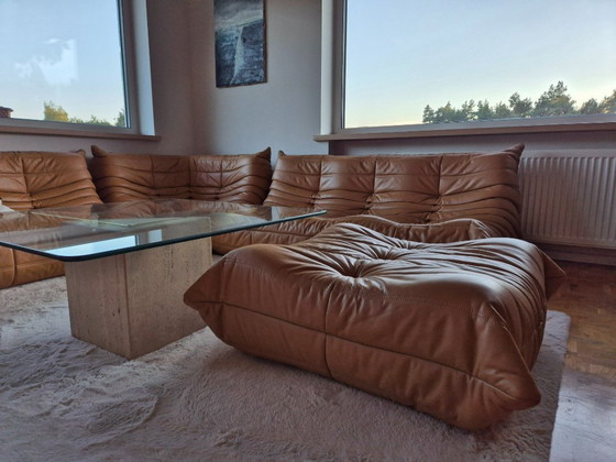 Image 1 of Michel Ducaroy for Ligne Roset Camel Leather Togo Sofas, Set of 5