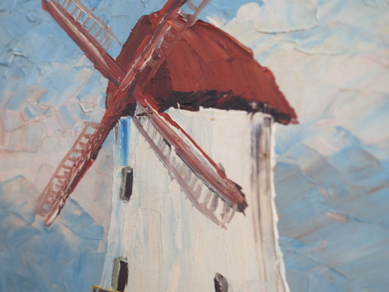 Image 1 of Peinture "Le moulin à vent coloré", design scandinave, 20e siècle, par Aage Verner Thrane