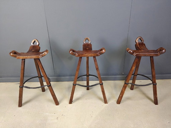 Image 1 of Set of 3 brutalist bar stools, 1960s 