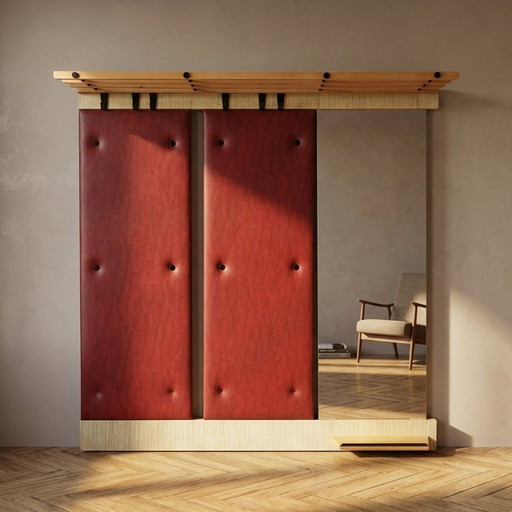 Vintage Wall-Mounted Hallway Panel with Hooks, Mirror & Shelf, 1960s Mid-Century Entryway Storage Unit