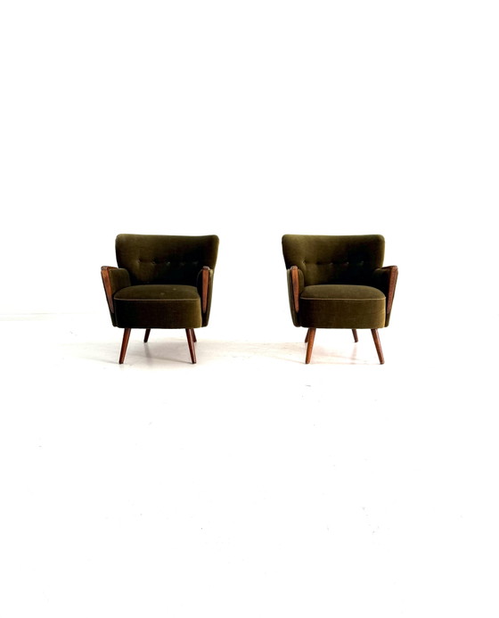 Ensemble de 2 fauteuils cocktail vintage années 60 – Wood, Textile (photo 3 of 12)