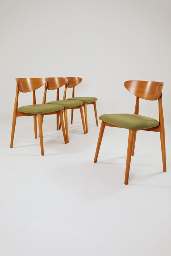 Image 1 of Eetkamerstoelen set van 4 sauvage groene bekleding hout kleur te kiezen
