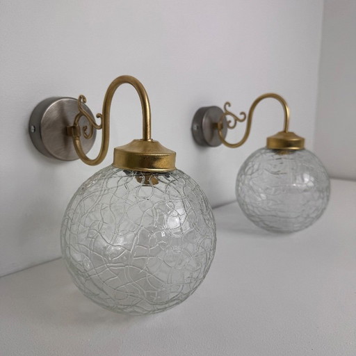 PAIR OF VINTAGE TEXTURED GLASS WALL LIGHTS
