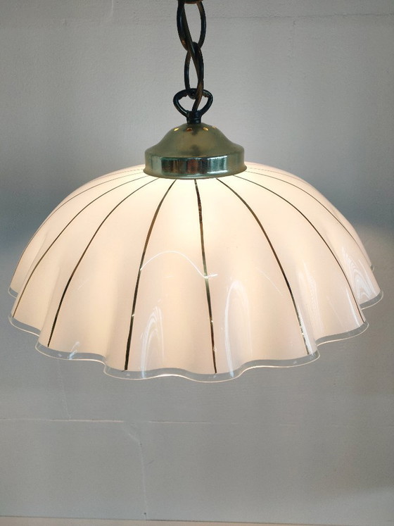Image 1 of Vintage 'Hollywood Regency/Fazzoletto Style' glass pendant lamp