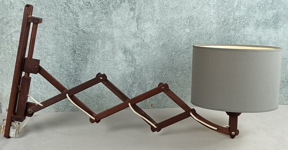 Image 1 of Midcentury modern accordion lamp in solid teak, 1960