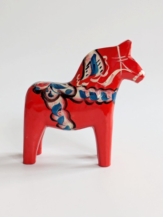 Image 1 of Set van 2 vintage Zweedse Dala-paardjes van hout, handgeschilderd, Scandinavisch decoratief cadeau.