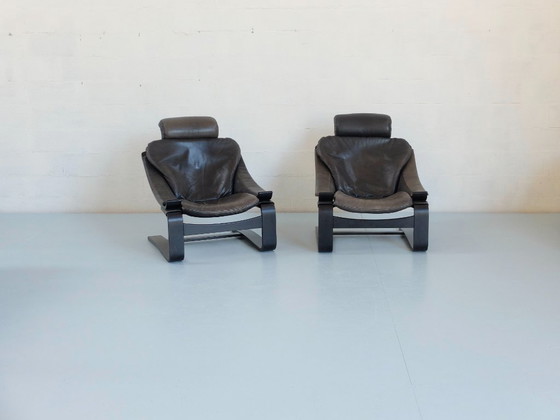 Image 1 of Paire de fauteuil en cuir Kroken, Ake Fribyter pour Nelo année 70, Set de 2