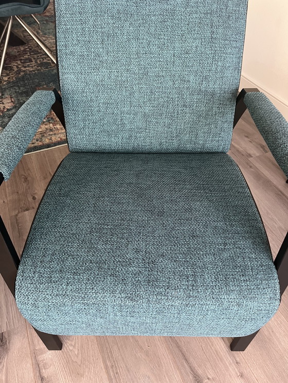 Image 1 of 2 fauteuils Grandola, tissu/cuir Turquoise/Pétrole/Noir