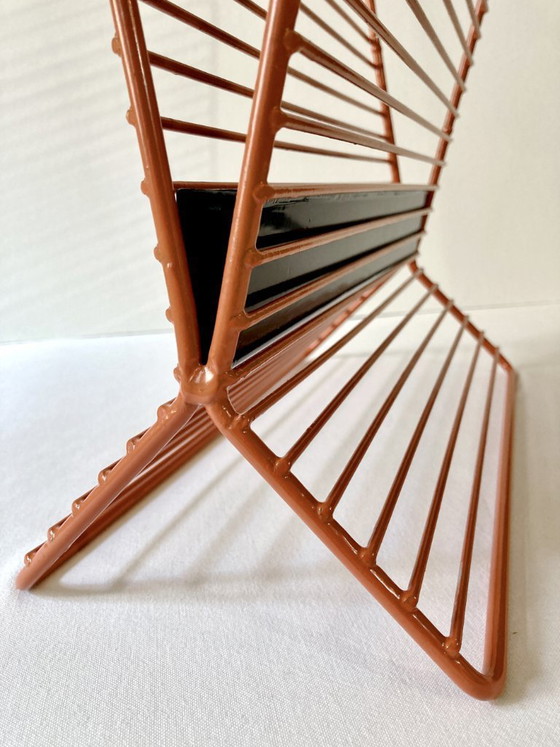Image 1 of Wire metal magazine rack with triangular compartment, 1950s