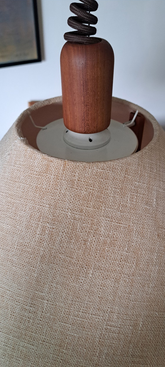 Domus hanglamp Denemarken, jaren 70 Scandinavisch design Teak – Hanglampen, Wood, Textile (photo 5 of 7)