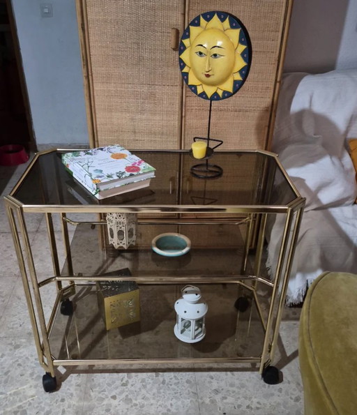 Carrello da cameriere ottagonale vintage - Morex Italia (1984) / Carrello bar vintage italiano in ottone – serveerwagens