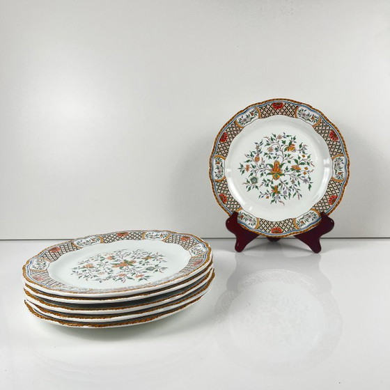 Image 1 of Set aus 6 Gien-Desserttellern, Rouen-Esparsette-Muster, 1990