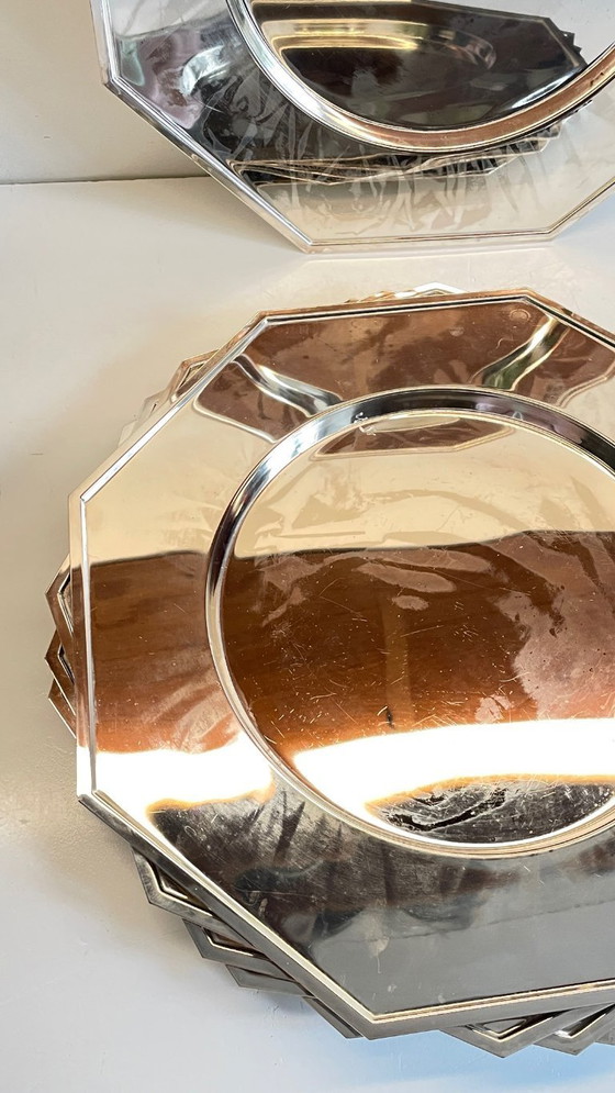 Image 1 of Set van 6 vintage zilveren metalen borden