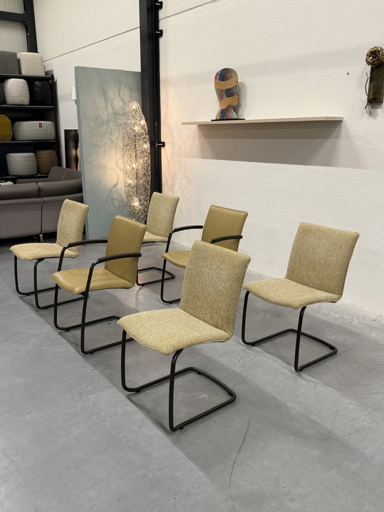 Image 1 of 6 chaises de salle à manger Leolux Freyr en tissu et cuir