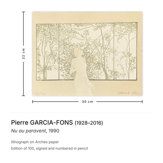 Image 1 of Pierre GARCIA-FONS Nu au paravent Signed lithograph 1990