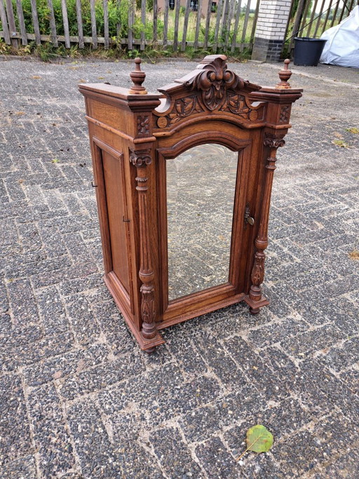 Armario de pared antiguo de madera con espejo – wandkast, Wood, Glass (photo 2 of 9)
