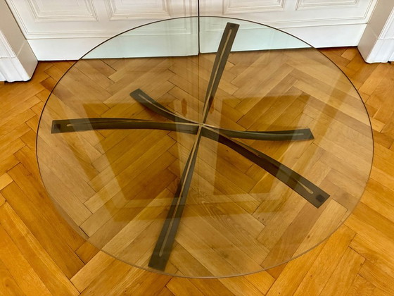 Image 1 of Mesa de centro Michel Mangematin de bronce y vidrio, años 60