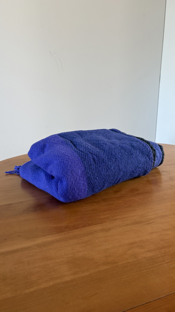 Image 1 of vintage Deense Kvadrat Blauwe Wollen deken Van 100% laine islandaise