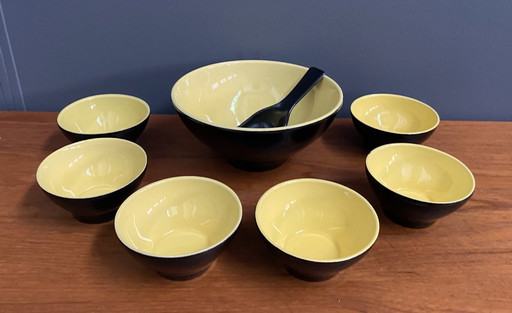 Set di dispenser di noci in ceramica nera e gialla, anni '60