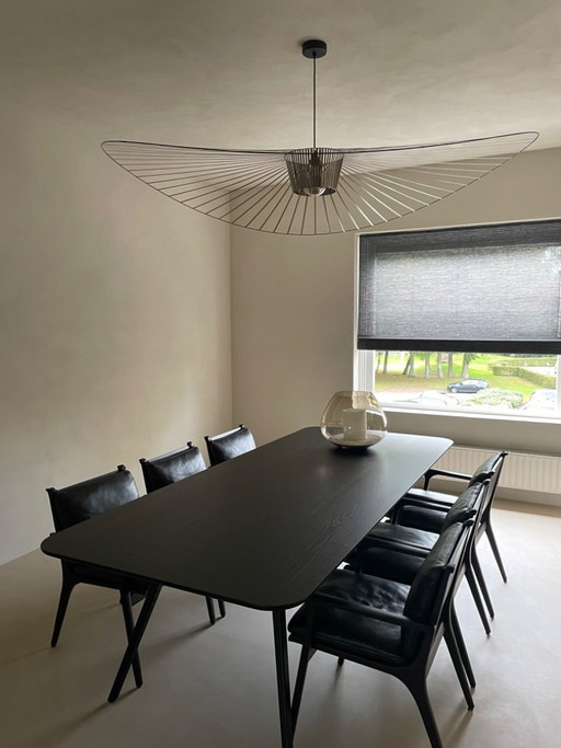 Stellar Works Ren dining table + 6 chairs – black oak / leather