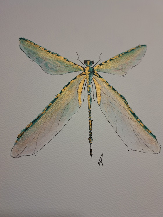 Image 1 of Aquarelle Libellule | Avec cadre