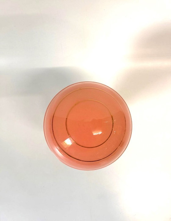 Image 1 of Zacht roze plafonnière met gouden cirkels koperen armatuur