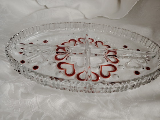 Image 1 of Ciotola per snack e piatto per torta vintage Walther Glas, decoro a cuore