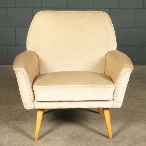 Poltrone vintage in velluto beige, anni '60